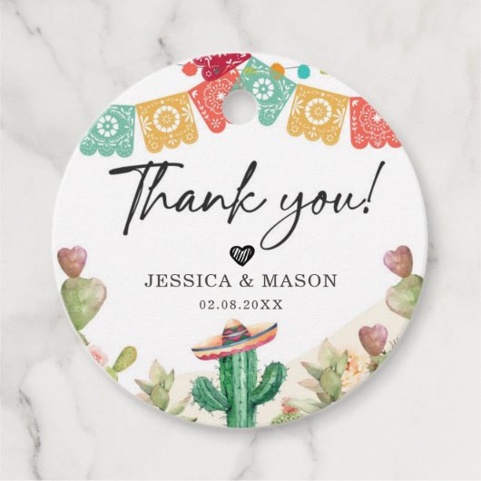 Dank je liefde en dank  Fiesta Cactus Bruiloft Bedankjes Labels (Voorkant)