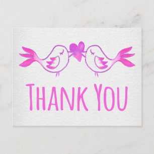 Dank Je Liefdesvogels Roze Fuchsia Waterverf Grijs Briefkaart