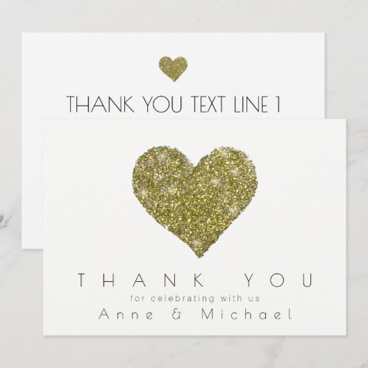 dank je , liefje hart en paar initialen , elegant kaart (Voorkant / Achterkant)