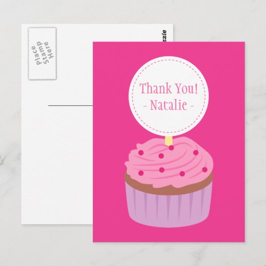 Dank je, lieve cupcake, roze briefkaart (Voorkant / Achterkant)