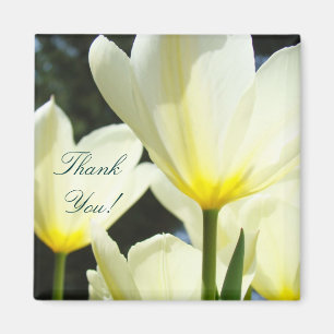 Dank je! magneet Gele Witte Tulp Bloemen Baas