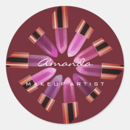 Dank je make-up Logo Roos Red Pinky Lipstick Ronde Sticker