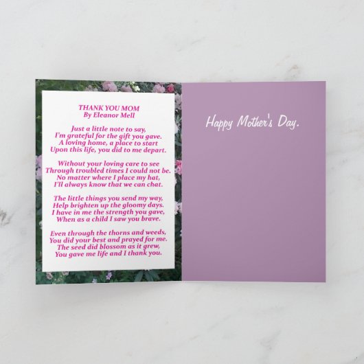 Dank je mam Wenskaart Bedankkaart (Binnen)