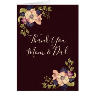 Dank je mama en papa, Burgundy Floral Card