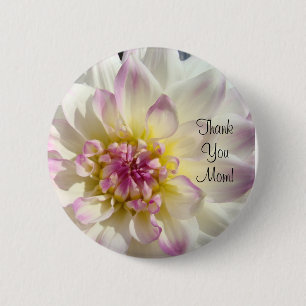 Dank je, mama! knoop Witte Dahlia Bloemen Roze Ronde Button 5,7 Cm