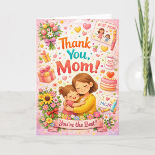 Dank Je Mama Schattige Geïllustreerde Moederdag Kaart