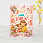 Dank Je Mama Schattige Geïllustreerde Moederdag Kaart (Gele Bloem)