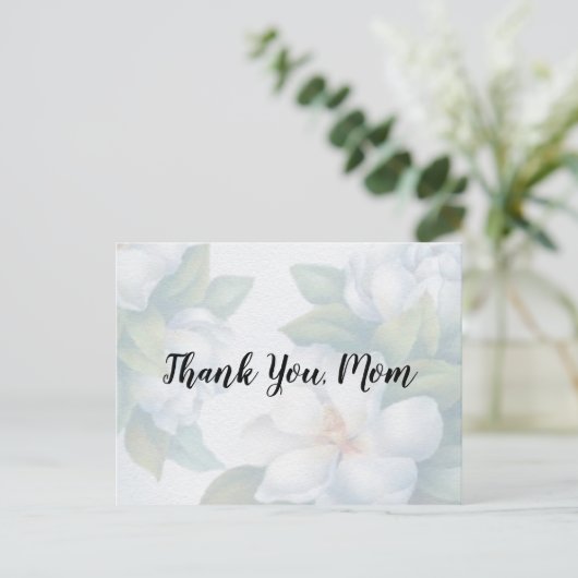 Dank je, mama, vervaagde witte dogwoodbloesem briefkaart (Staand voorkant)