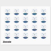 Dank je | Marine Blauw Bruiloft Monogram Agaat Ronde Sticker (Vel)