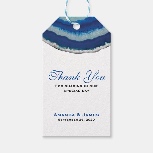 Dank je | Marineblauwe bruiloft agaat Cadeaulabel (Voorkant)