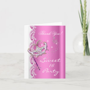 Dank je Masquerade Masker Sweet 16 Feest Roze Bedankkaart