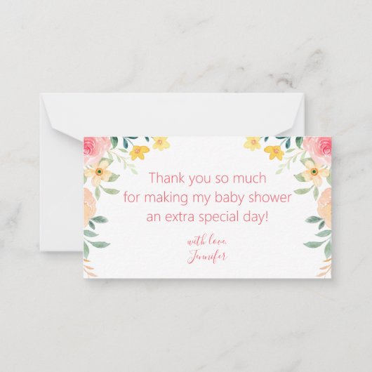 Dank je meisje baby shower waterverf Bloemroze Notitiekaartje (Achterkant)