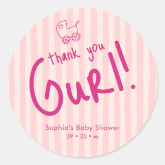 Dank Je Meisje Roze Streep Meisje Baby Borrel Ronde Sticker