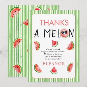 Dank je Melon waterverf watermeloen 1e verjaardag Bedankkaart
