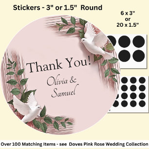 Dank je! met Namen, Duiven & Roze Rozen Ronde Sticker