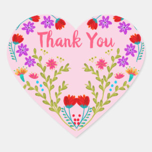 Dank je Mexicaanse Bloemen Roze Quinceanera Feest Hart Sticker
