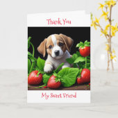 Dank je, mijn lieve vriend | Puppy in aardbeien Kaart (Gele Bloem)