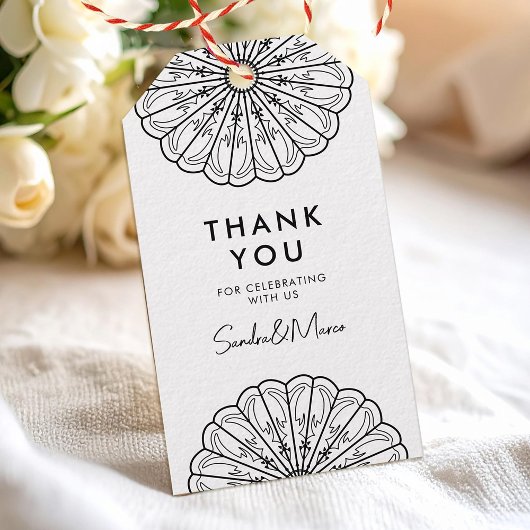 Dank je minimalistische zwart-wit bloemen cadeaulabel