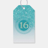 Dank je, Modern Blauwgroen Glitter Sweet 16 Cadeaulabel (Achterkant)