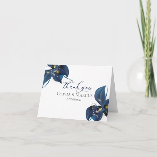 Dank je | Modern diep indigo blauw en goud Bedankkaart (Voorkant)