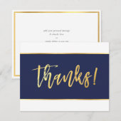 DANK JE modern donkerblauw goud schrift Bedankkaart (Voorkant / Achterkant)