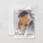 dank je, modern handschrift, trouwfoto notitiekaartje (Voorkant)