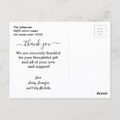 dank je , modern script , foto van pasgeboren baby briefkaart (Achterkant)