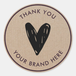 Dank je Modern Simple Heart Rustic Kraft Classic Ronde Sticker
