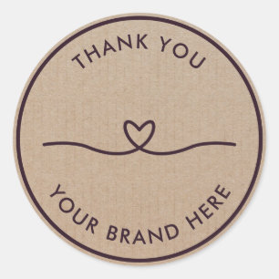 Dank je Modern Simple Heart Rustic Kraft Ronde Sticker