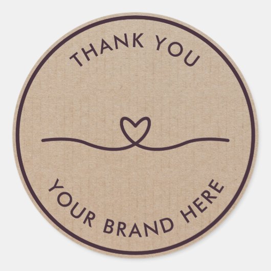 Dank je Modern Simple Heart Rustic Kraft Ronde Sticker (Voorkant)
