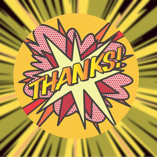 DANK Je Modern Stripsboek Bedankt Ronde Sticker