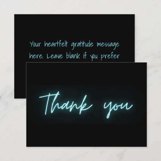 Dank Je Modern Zwarte Turkoois Neon Schrift Bedankkaart (Voorkant / Achterkant)