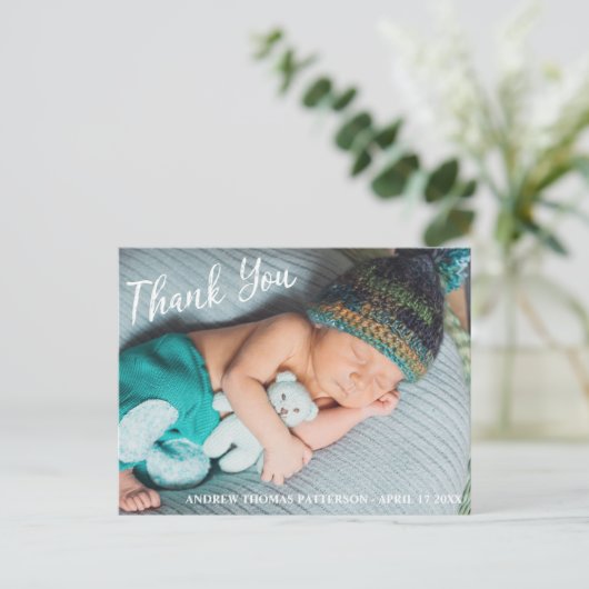 Dank je | Moderne Baby-foto Briefkaart (Staand voorkant)