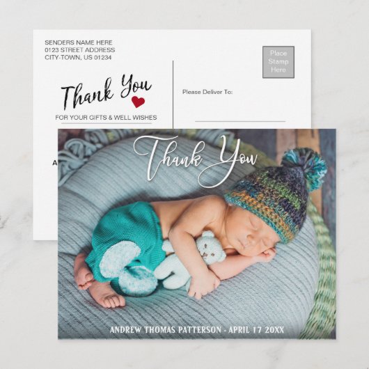 Dank je | Moderne Boho Baby-foto Briefkaart (Voorkant / Achterkant)