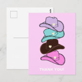 Dank je moderne cowboyhoed stapel roze briefkaart (Voorkant / Achterkant)