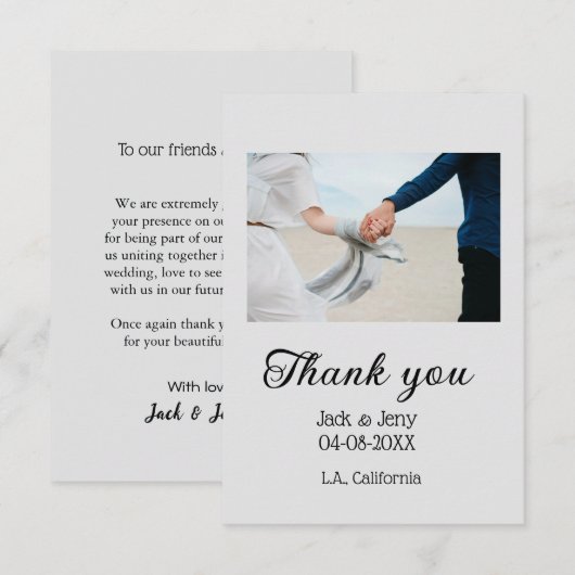 Dank je moderne eenvoudige huwelijks koppel naam b bedankkaart (Voorkant / Achterkant)