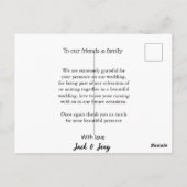 Dank je moderne eenvoudige trouwkoppel naam berich briefkaart (Achterkant)