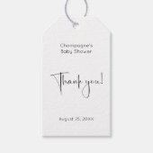 Dank je moderne script baby shower cadeaulabel (Voorkant)