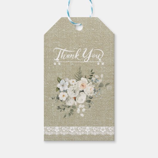 Dank je moderne textuur met kant witte bloemen cadeaulabel (Voorkant)