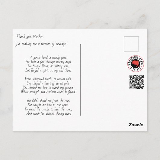 Dank je, Moeder Gedicht Briefkaart (Achterkant)