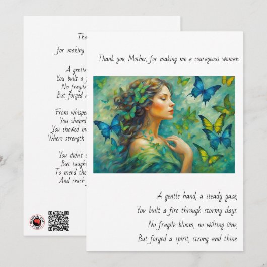 Dank je, Moeder Gedicht Kaart (Voorkant / Achterkant)