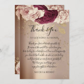 Dank JE Monogram Roze Bloemen Marsala Rose Goud Kaart (Voorkant / Achterkant)