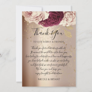 Dank JE Monogram Roze Bloemen Marsala Rose Goud Kaart