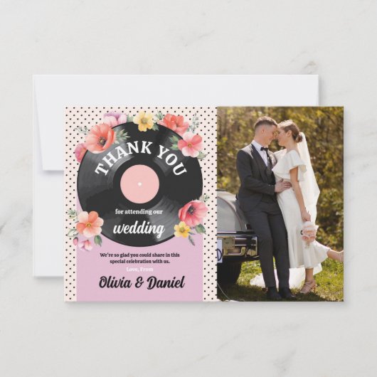 Dank je muziekrecord trouw bloemstuk jaren 50 afbe bedankkaart (Voorkant)
