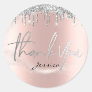 Dank je naam 16e bruids roze zilveren glitter ronde sticker