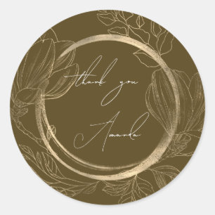 Dank je Naam Bloem Bruin Goud Trouw Bruids- Ronde Sticker