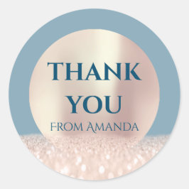 Dank je naam ClassyRose Blush Smoky Blue Glitter Ronde Sticker