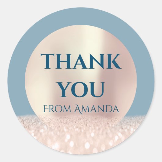 Dank je naam ClassyRose Blush Smoky Blue Glitter Ronde Sticker (Voorkant)