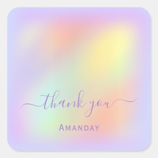 Dank je Naam Holografische Make-up Paars Vierkante Sticker (Voorkant)