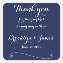 Dank je Navy Blue Elegante Trouwstickers Vierkante Sticker